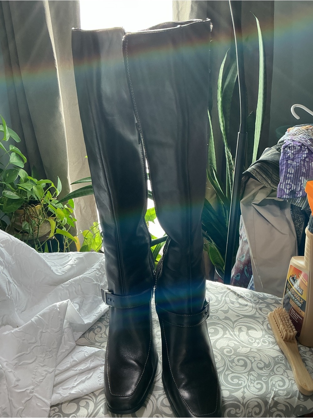 Maripe Black Leather riding Boots with Ankle Strap
